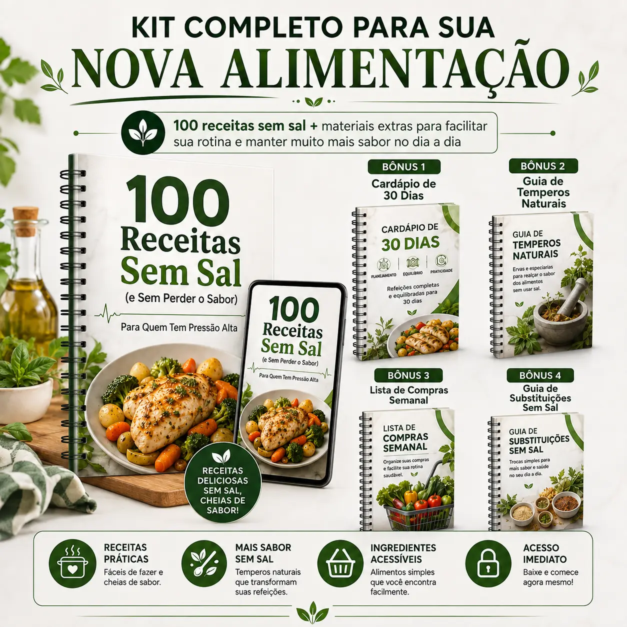 Mockup do produto: 100 Receitas Sem Sal